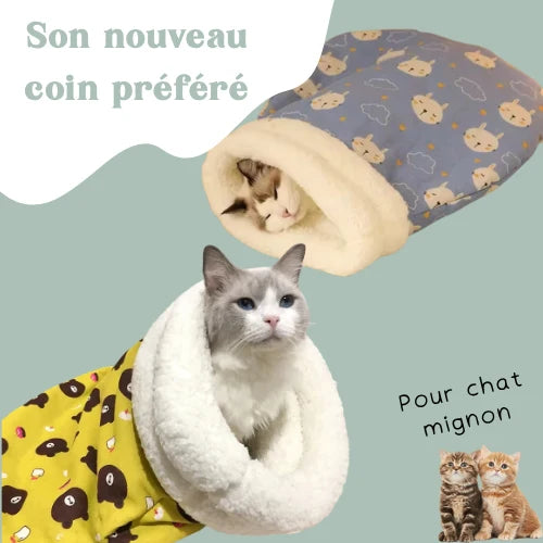 Chat confortablement installé dans le panier cocooning ultra doux Cocon Zen Patounes