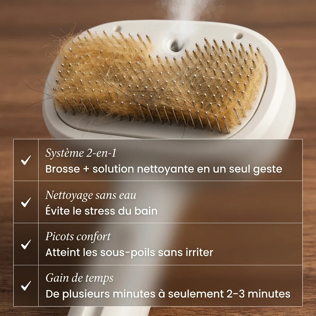 FurFresh Bio™ brosse autonettoyante anti-poils pour chien et chat éliminant les poils morts rapidement