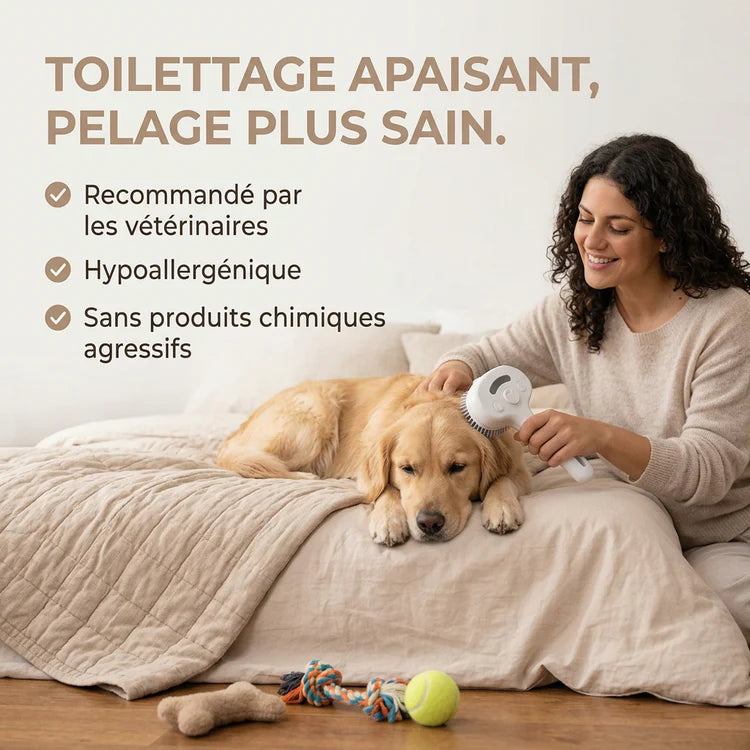 FurFresh Bio™ brosse autonettoyante anti-poils pour chien et chat éliminant les poils morts rapidement