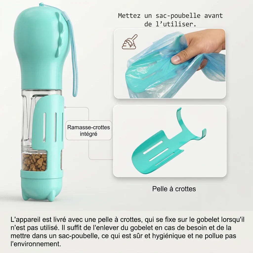 Bouteille Portable 4-en-1 pour Chien | Eau & Friandises