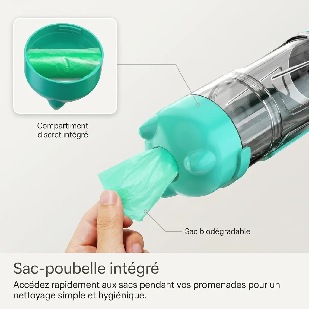 Bouteille Portable 4-en-1 pour Chien | Eau & Friandises