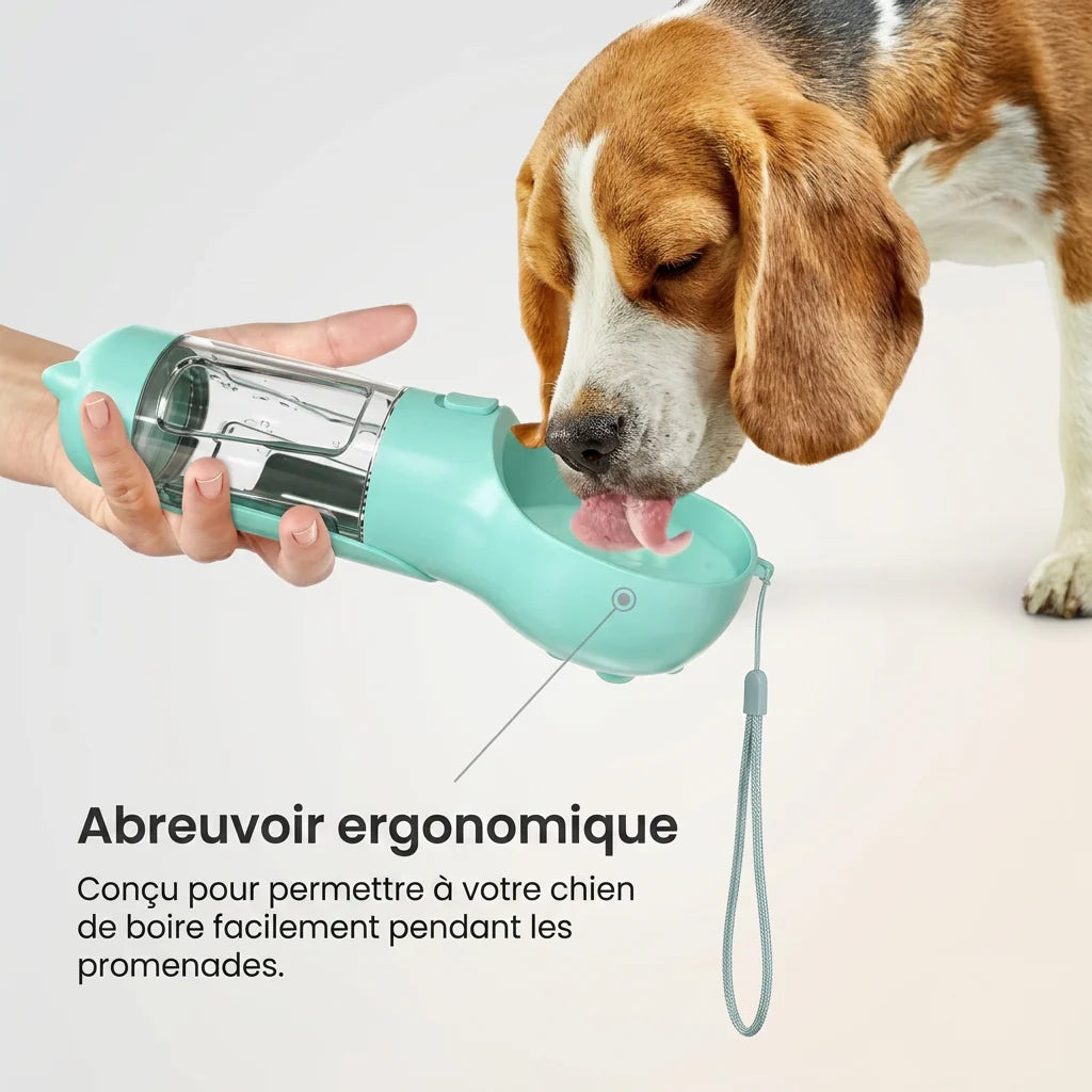 Bouteille Portable 4-en-1 pour Chien | Eau & Friandises