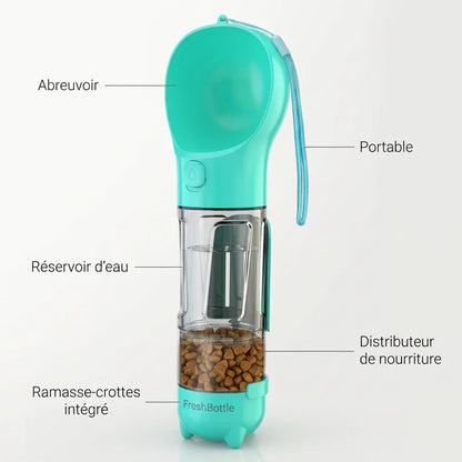 Bouteille Portable 4-en-1 pour Chien | Eau & Friandises